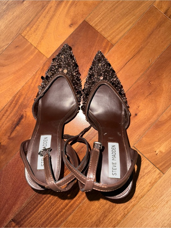Steve Madden Shoes - Steve Madden Brown Jeweled Pointed-Toe Slingback Heels